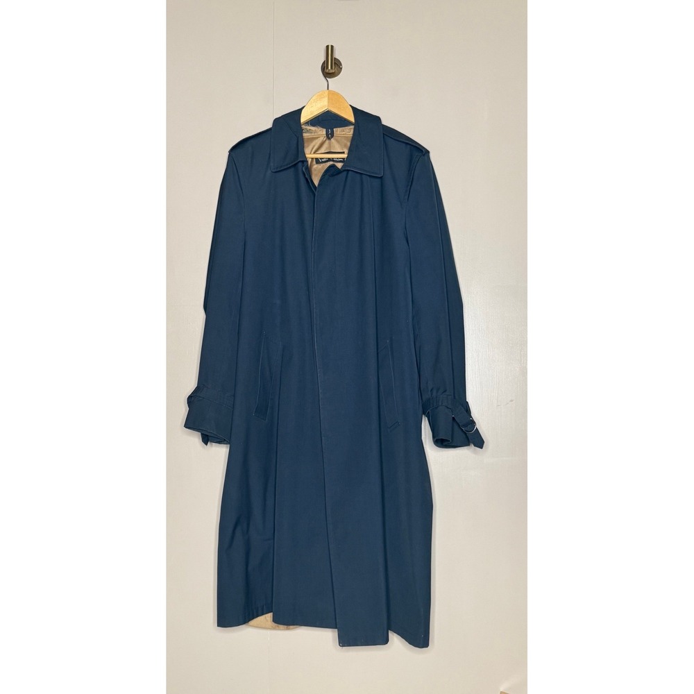 Pierre Cardin Navy Trench Coat Men's 42R Classic Overcoat Removable Liner